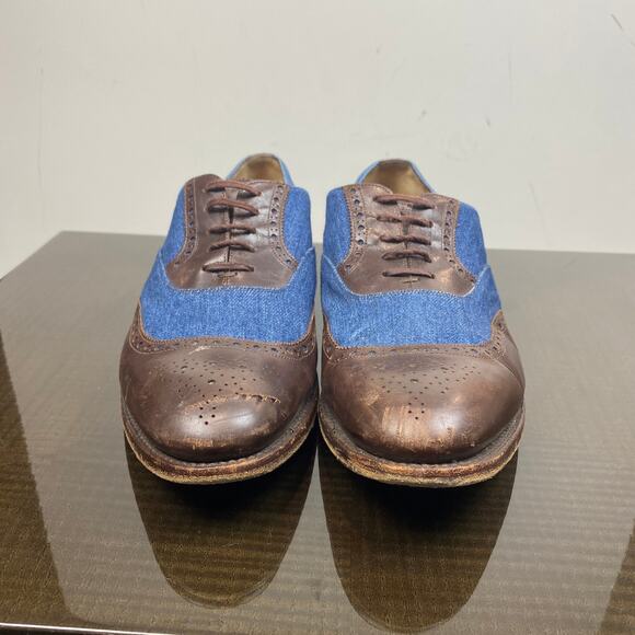 Rare Barbanera Sperelli Wingtip Denim Leather Oxford Brogue Men's 10.5 - Picture 2 of 12